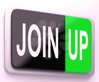Join Up Button Showing Joining Membership Register