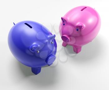 Two Pigs Showing Savings Banking Cash And Money