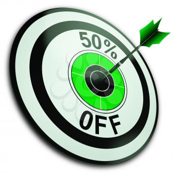 50 Percent Off Showing Reduction In Price Offer