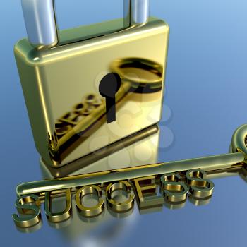 Padlock With Success Key Showing Strategy Planning Or Solutions