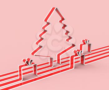 Xmas Tree Showing Gift Box And Celebrate