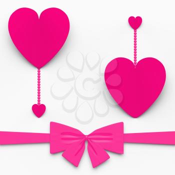 Two Hearts With Bow Showing Decorative And Sweet Love Declaration
