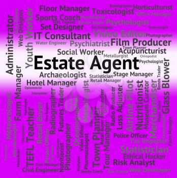 Estate Agent Indicating Job Word And Agents