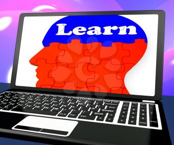 Learn On Brain On Laptop Shows Online Education And E-Learning