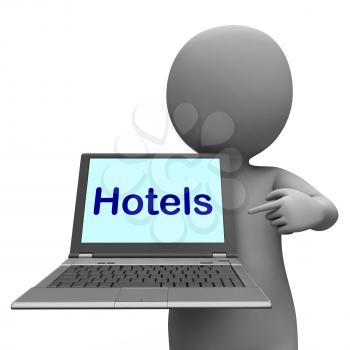 Hotel Laptop Showing Motels Hostels And Rooms