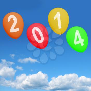 2014 Balloons In Sky Represent Year Two Thousand And Fourteen