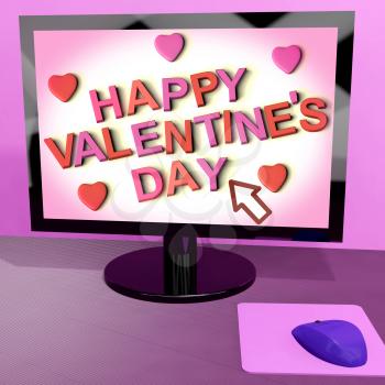 Happy Valentine's Day On Computer Screen Shows Online Greeting