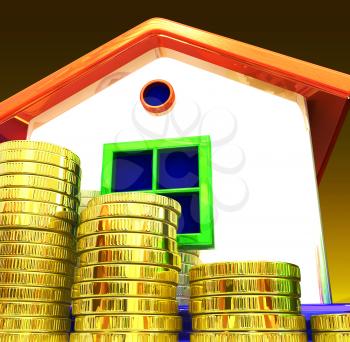 Coins Around House Shows Home Savings Or Construction Business