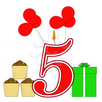 Number Five Candle Showing Fourth Birthday Or Birth Anniversary