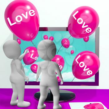 Love Balloon Showing Online Fondness and Affectionate Greetings