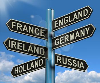 England France Germany Ireland Signpost Shows Europe Travel Tourism And Destinations