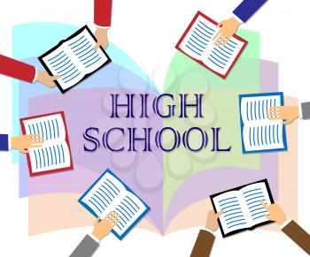 High School Word And Books Represents Ninth Grade School
