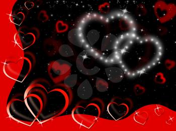Glittering Hearts Background Showing Tenderness Affection And Love
