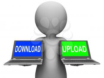 Download Upload Laptops Showing Downloading Uploading Online Data