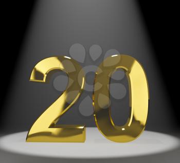 Gold 20th 3d Number Representing Anniversarys Or Birthdays
