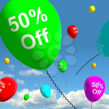 Balloon With 50% Off Shows Sale Discount Of Fifty Percent