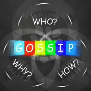 Gossip Words Displaying Who What When Where and Why