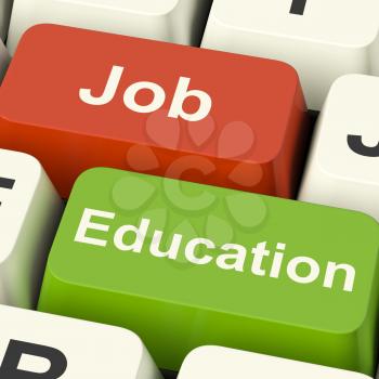 Job And Education Computer Keys Shows Choice Of Working Or Studying
