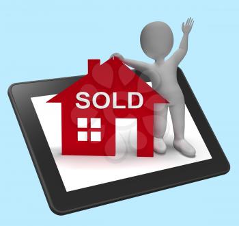 Sold House Tablet Meaning Successful Offer On Real Estate