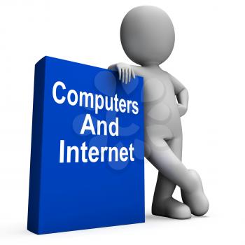 Computers And Internet Book With Character Showing Web Research