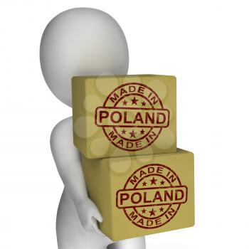 Made In Poland Stamp On Boxes Showing Polish Products