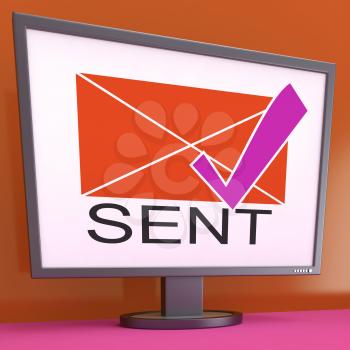 Sent Envelope On Monitor Shows Outgoing Mails And Communication