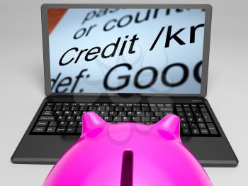Credit Definition On Laptop Showing Financial Help Or Money Loan