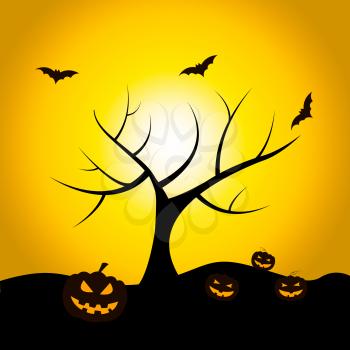 Halloween Tree Showing Trick Or Treat And Fruit Bats