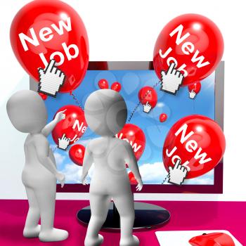 New Job Balloons Showing Internet Congratulations for New Jobs