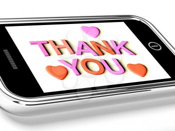 Thank You And Hearts Message As Thanks Received On Mobile Phone