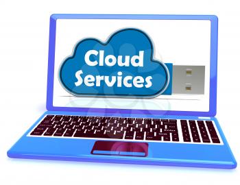 Cloud Services Memory Stick Laptop Showing Internet File Backup And Sharing