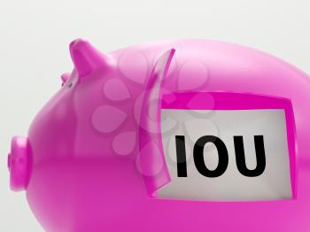 IOU In Piggy Showing Broke, Unemployed And Bankrupt