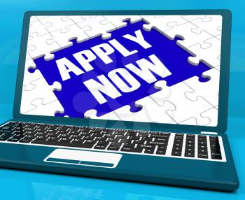 Apply Now On Laptop Showing Online Applications And Job Recruitment