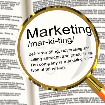 Marketing Definition Magnifier Shows Promotion Sales And Advertising
