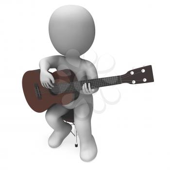 Acoustic Guitarist Character Showing Guitar Music And Performing