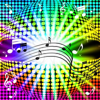 Music Disco Ball Background Showing Songs Dancing And Beams
