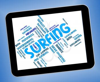 Surfing Word Showing Wordcloud Watersport And Surfboard 