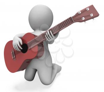 Guitarist Character Showing Acoustic Guitar Music And Performance