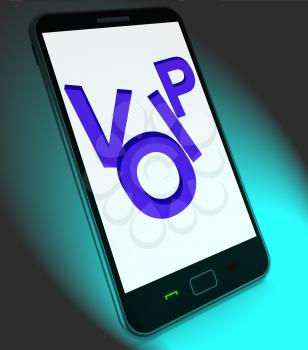 Voip On Mobile Showing Voice Over Internet Protocol Or Ip Telephony