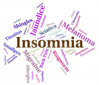 Insomnia Illness Representing Sleep Disorder And Disease