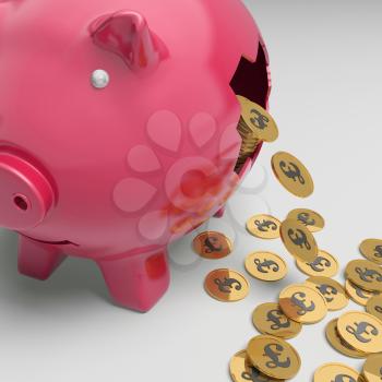 Broken Piggybank Showing British Financial State And Wealth