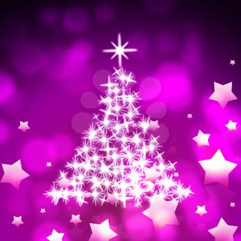 Xmas Tree Indicating Glowing Christmas And Stars