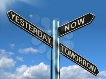 Yesterday Now Tomorrow Signpost Showing Schedule Diary Or Plan