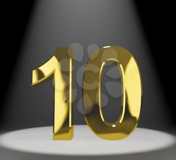 Gold 10th 3d Number Closeup Showing Anniversary Or Birthday