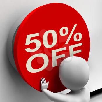 Fifty Percent Off Button Showing Half Price Or 50