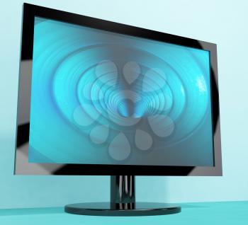 TV Monitor With Blue Vortex Picture Representing High Definition Television Or HDTVs