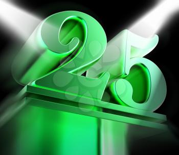 Golden Twenty Five On Pedestal Displaying Twenty Fifth Movie Anniversary Or Celebration