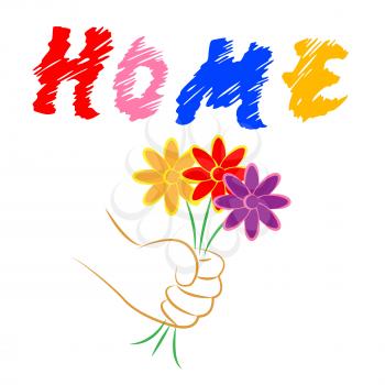 Home Flowers Representing Residential Building And Household