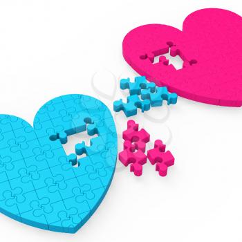 Two 3D Hearts Showing Romantic Gestures And Caring