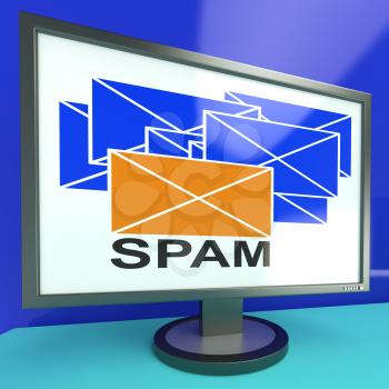 Spam Envelope On Monitor Showing Malicious Messages Or Unsolicited